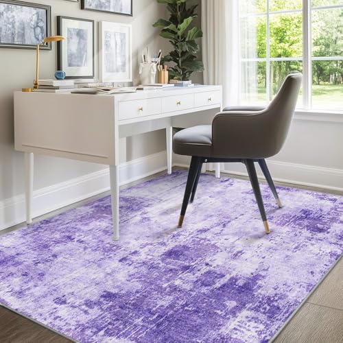Washable 9'x12' Abstract Area Rug for Living Room Purple (Purple/Gray/Pink/White / 9' x 12' (Rectangular))