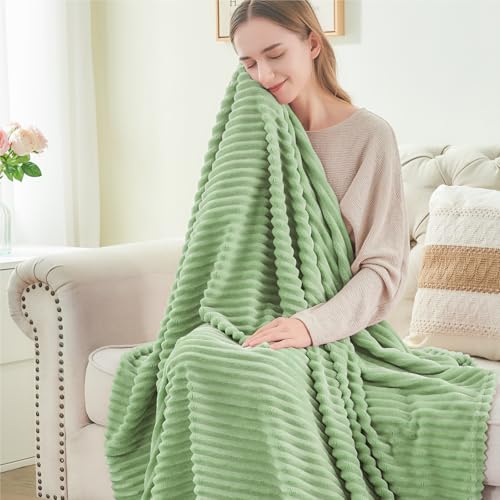 3D Ribbed Apple Green Fleece Twin Blanket for Couch (Apple Green / Twin(60"x80"))