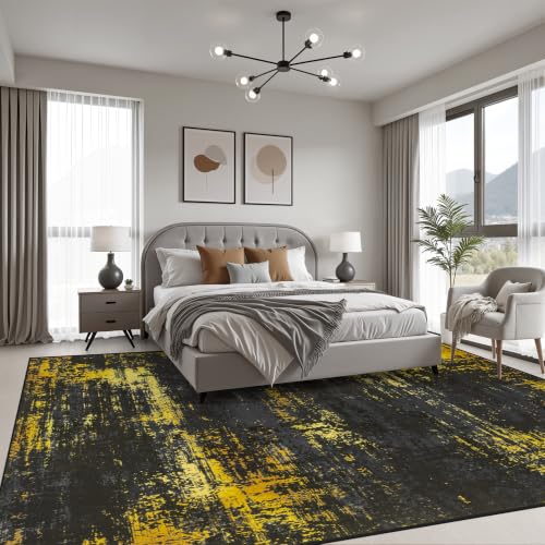 5x7 Area Rug Living Room (Dark Black Gold / 5' x 7' (Rectangular))
