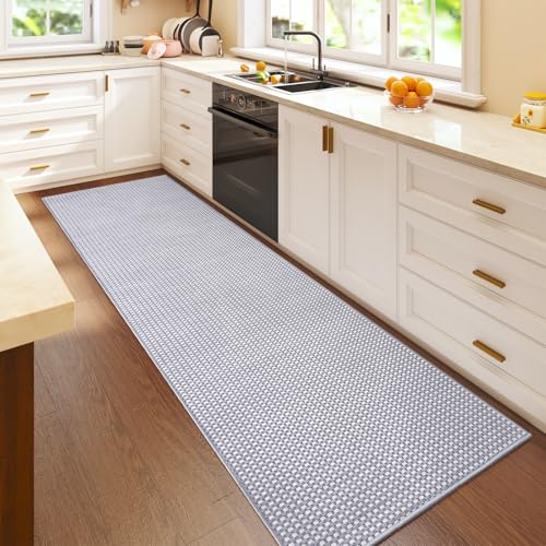 Kitchen Runner Rug Mat Non Slip Hallway Runner Washable Gray 2x6 ft (A- Light Grey / 2' x 6')