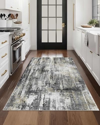 3x5 Washable Rug Abstract Carpet for Entryway Bedroom (Black Gold / 3' x 5' (Rectangular))