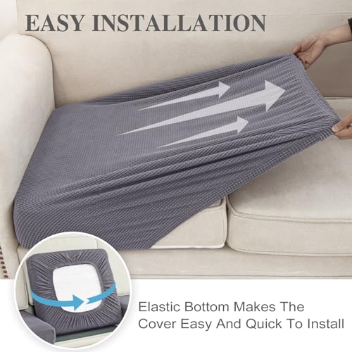 Couch Cushion Covers for Sectional Sofa L Shape Washable Separate Seat Chaise Couch Cover Stretch Sofa Slipcovers with 2 Pcs Pillowcases (Light Grey / Seat Only: 2 Seat + 1 Chaise)