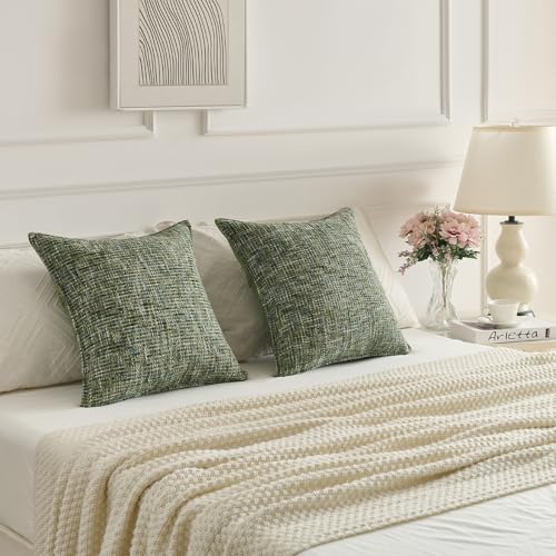 Pack of 2 Tweed Chenille Throw Pillow Covers 18x18 Inch (Dark Green / 18" x 18" (Pack of 2))