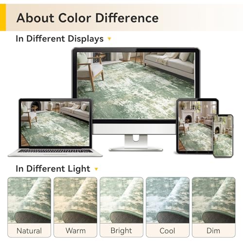 Washable 5'x7' Abstract Area Rug for Living Room Light Green (Green/Gray/Yellow / 5' x 7' (Rectangular))