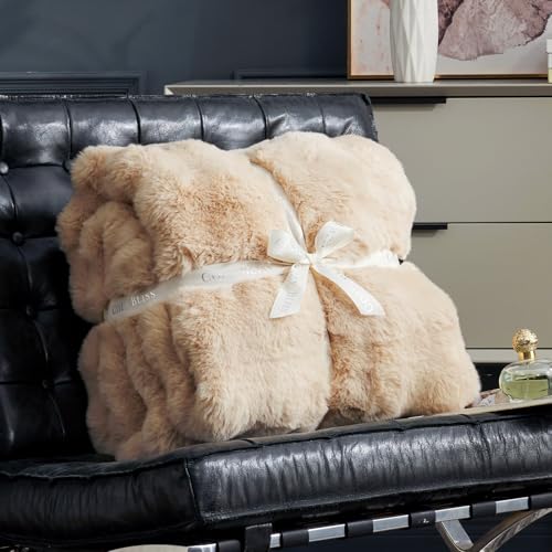Faux Fur Throw Blanket for Couch (Beige / Throw(50" x 60"))