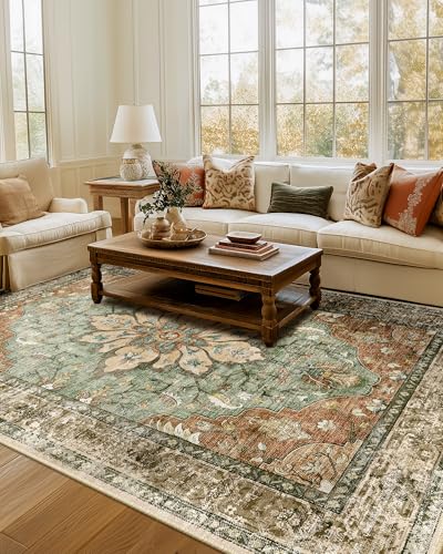 Washable Area Rug (Brick/Brown/Green / 7' x 9' (Rectangular))