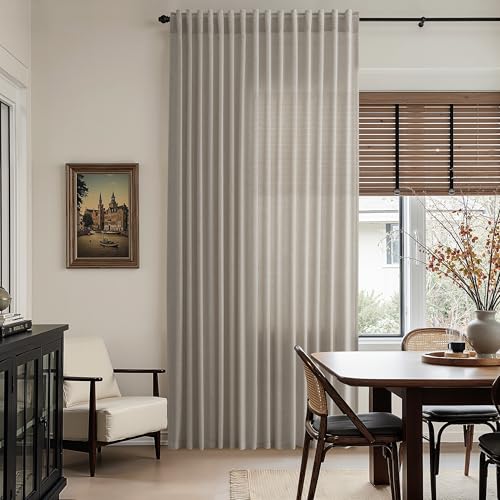 108 Inch Long Curtains for Living Room Grey Beige Linen Simple Modern Light Filtering Semi Sheer Curtain Back Tab Boho Neutral Gray Floor to Ceiling High Window for Bedroom 52x108 (52"W x 108"L (Pack of 2) / Grey Beige)