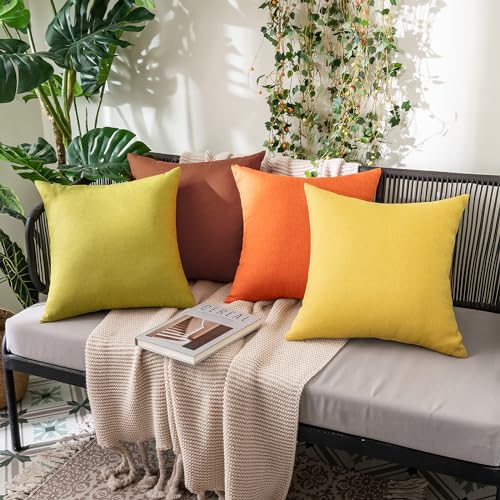 Decorative Outdoor Pillow Covers Fall 12x12 Orange (12" x 12" (Pack of 2) / Orange)