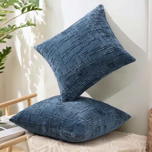 Textured Chenille Throw Pillow Covers 20x20 Set of 2 Navy Blue (Navy Blue / 20" x 20" (Pack of 2))