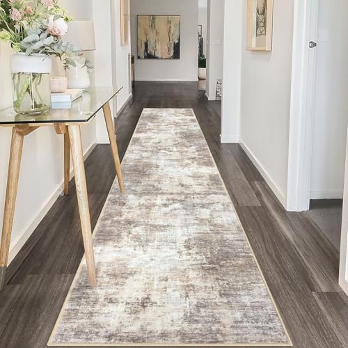 Abstract Runner Rug 2x10 Ft Washable Runners for Hallways (Gold/Yellow/Brown/Beige/White / 2' x 10' (Rectangular))