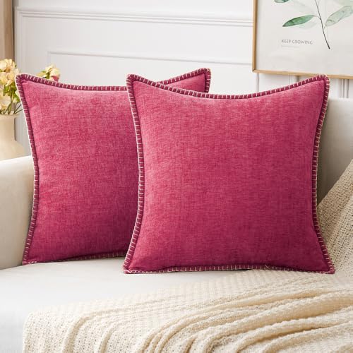 Decorative Couch Throw Pillow Covers 18x18 Inch Hot Pink 2 Pack (Hot Pink / 18" x 18" (Pack of 2))