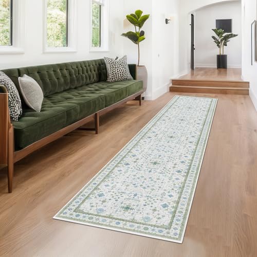 Oushak 3x10 Wide Hallway Runner Rug (3' x 10' (Runner) / Cream Green)