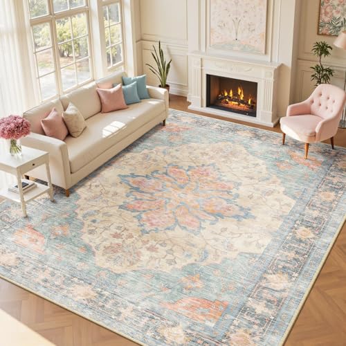 Washable Area Rug (Blue/Orange/Red / 9' x 12' (Rectangular))