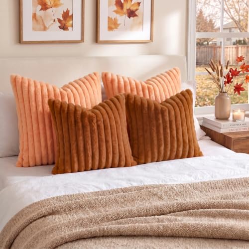 Fall Faux Fur Throw Pillow Covers 18x18 Set of 2 Light Rust (Light Rust / 18" x 18" (Pack of 2))