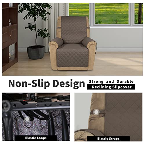 Recliner Chair Slipcover Reversible Sofa Cover Water Resistant Couch Cover Furniture Protector with Elastic Straps for Pets Dog (Taupe/Ivory / Medium Recliner)