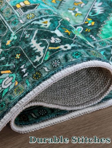 2'6"x10' Washable Non Slip Boho Runner Rug for Hallway (Teal/Multi / 2'6" x 10' (Runner))
