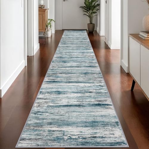 Modern Abstract Hallway Runner Rug (Blue / 2'8" x 16' (Runner))