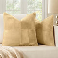 Khaki Decorative Euro Sham Pillow Covers 24x24 Inch for Bed Couch Sofa Pack of 2 Boho Farmhouse Throw Pillows Soft Cross Corduroy Patchwork Textured Cushion Cases (24" x 24" (Pack of 2) / Khaki)
