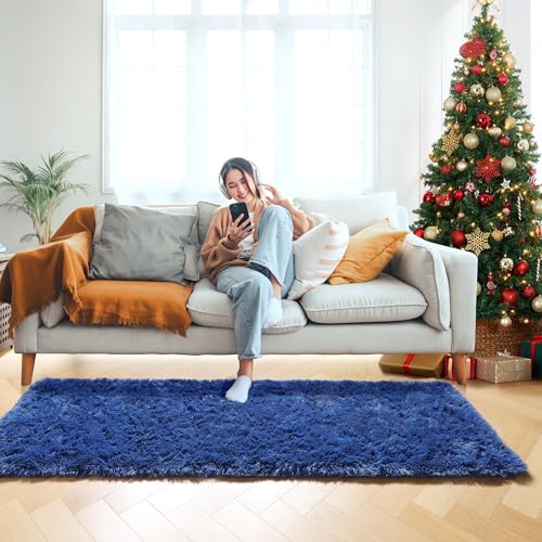 Navy Blue Runner Rugs for Boys Bedroom Living Room (Navy Blue / 2' x 6' (Runner))