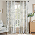 Blue Floral Linen Curtains 90 Long for Living Room 2 Panels (Blue / 50"W x 90"L (Pack of 2))