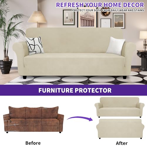 Oversized Super Stretch Couch Cover (- Khaki / X-Large (92"-115"))