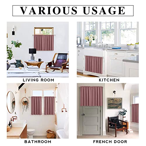 Cafe Blackout Curtains 24 inch Length for RV Camper Kitchen Window (Dusty Rose / 42"W x 24"L (Pack of 2))
