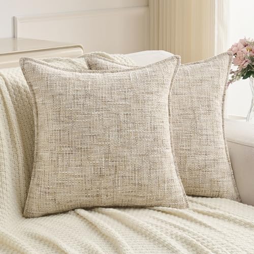 Pack of 2 Tweed Chenille Throw Pillow Covers 22x22 Inch (Beige / 22" x 22" (Pack of 2))