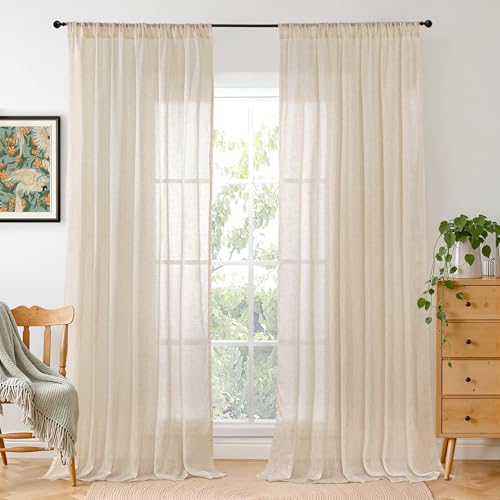 Linen Curtains 84 Inch Length for Living Room Windows (Natural / 60"W x 84"L (Pack of 2))