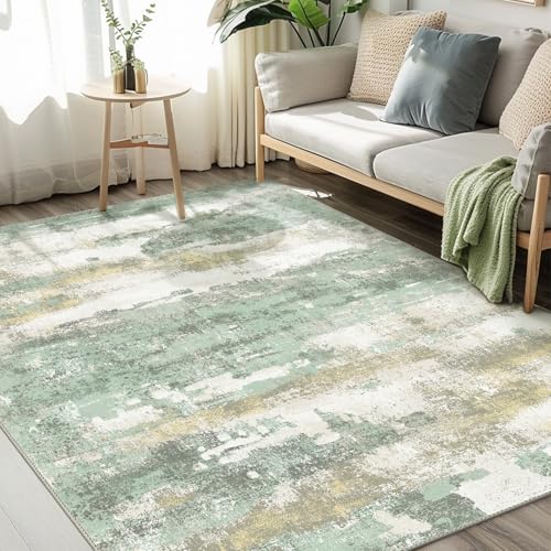 7'6"x9'6" Green Abstract Area Rug (Light Green/Cream / 7'6" x 9'6" (Rectangular))