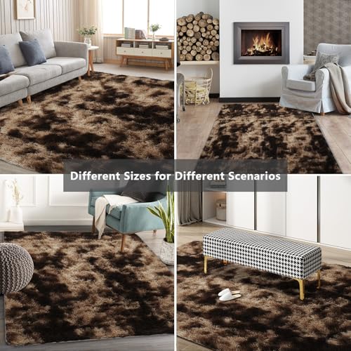 Shag Area Rugs for Bedroom Living Room (Mottling Brown / 4' x 6' (Rectangular))