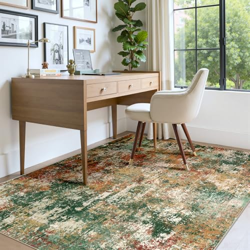 Washable 6'x8' Abstract Area Rug for Living Room Green Multi (Green/Orange/Red/Blue / 6' x 8' (Rectangular))