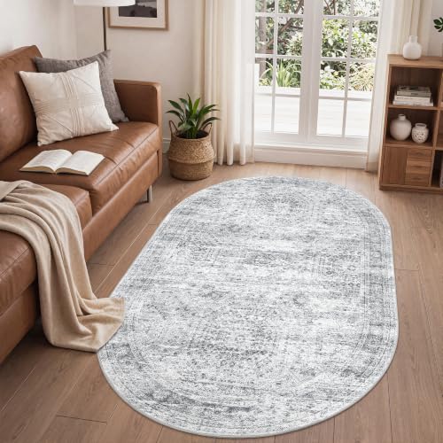 3x5 Oval Rug for Bedroom (Grey/Ivory / 3' x 5' (Oval))