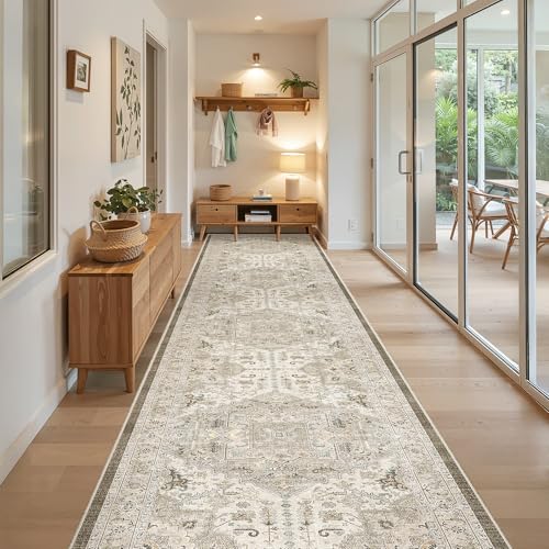 Hallway Runner Rug 3x16 Washable Kitchen Runners Long (Ivory/Brown / 3' x 16' (Runner))