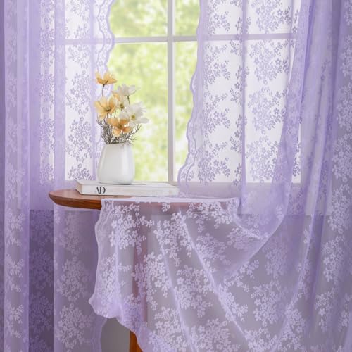 Vintage Lace Curtains 96 Inches Long (Lavender / 52"W x 96"L (Pack of 2))