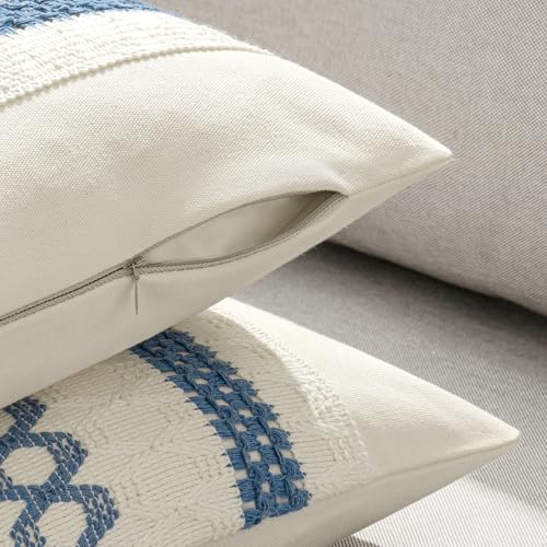 Set of 2 Coastal Blue Boho Decorative Pillow Covers 20x20 Inch (20" x 20" (Pack of 2) / Blue)