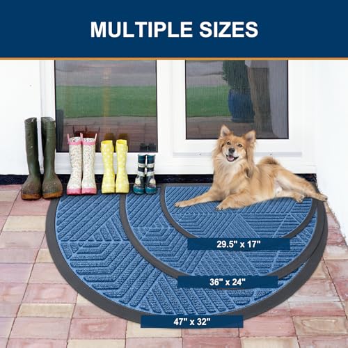 Half Circle Front Door Mat Outside Entrance (Blue / 35" X 23")