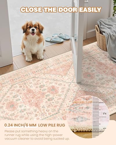 2x3 Entryway Rug Vintage Washable Rug Runner for Kitchen (Pink / 2' x 3' (Runner))