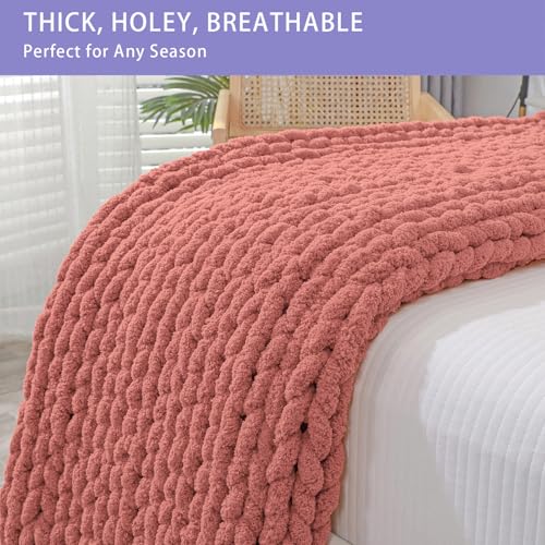 Chunky Knit Throw Blanket for Couch (Antique Red / 40"x40" (Small Size Throw）)