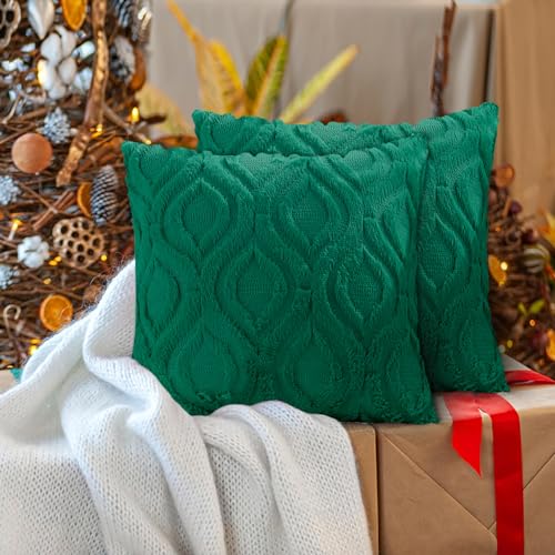 Faux Fur Plush Soft Green Throw Pillow Covers 12x20 Set of 2 (20" x 12" (Pack of 2) / Green)
