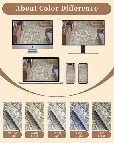 Washable Runner Rug 2x6 Runners for Hallways Non Slip (Green/Gold / 2' x 6' (Runner))