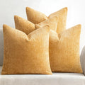 Soft Decorative Chenille Pillow Covers Gold 20x20 Pack of 4 (20" x 20" (Pack of 4) / Gold)