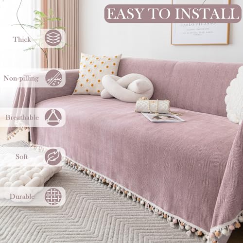 Soild Couch Covers for Dogs Pink (91" x 134" / Tassel Ball: Light Pink)