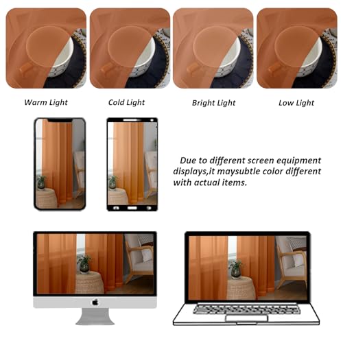 Sheer Valances for Windows 2 Pack (Orange / 42"W x 14"L (Pack of 2))
