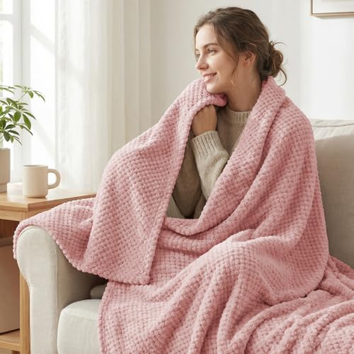 Soft Waffle Fleece Bed Blanket Twin Size (Pink / 60x80 in)