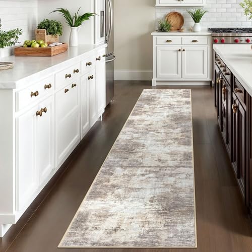 Abstract Runner Rug 2x10 Ft Washable Runners for Hallways (Gold/Yellow/Brown/Beige/White / 2' x 10' (Rectangular))