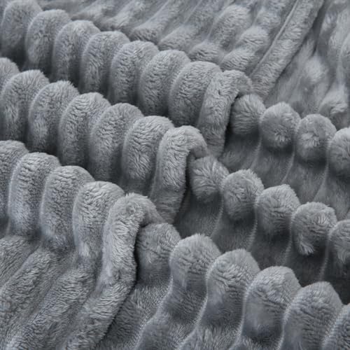 Grey Fleece Throw Blanket 90”×90” for Couch Sofa Livingroom (Grey / 90×90inch)