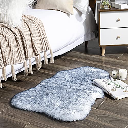 Soft Faux Fox Fur Rug Chair Couch Cover Area Rug for Bedroom Floor Sofa Living Room White Blue 2 x 2.8 ft (White Blue / 2 x 2.8 ft)