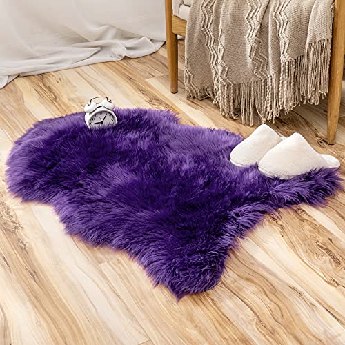 Fluffy Area Rug 2x3 ft Faux Fur Sheepskin Rug for Bedroom Purple (2' x 3' (Sheepskin) / Purple)