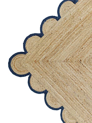 Scalloped Natural Jute Area Rug (2'6"x8' (Runner) / Navy)