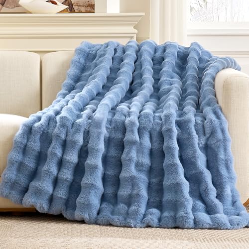 Faux Fur Bubble Throw for Couch (Misty Blue / Twin(60" x 80"))
